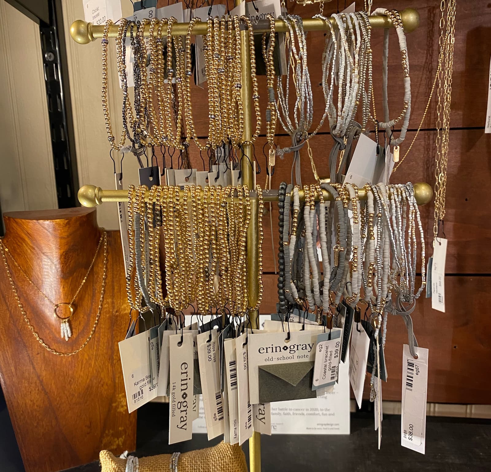 Jewelry hanging on racks